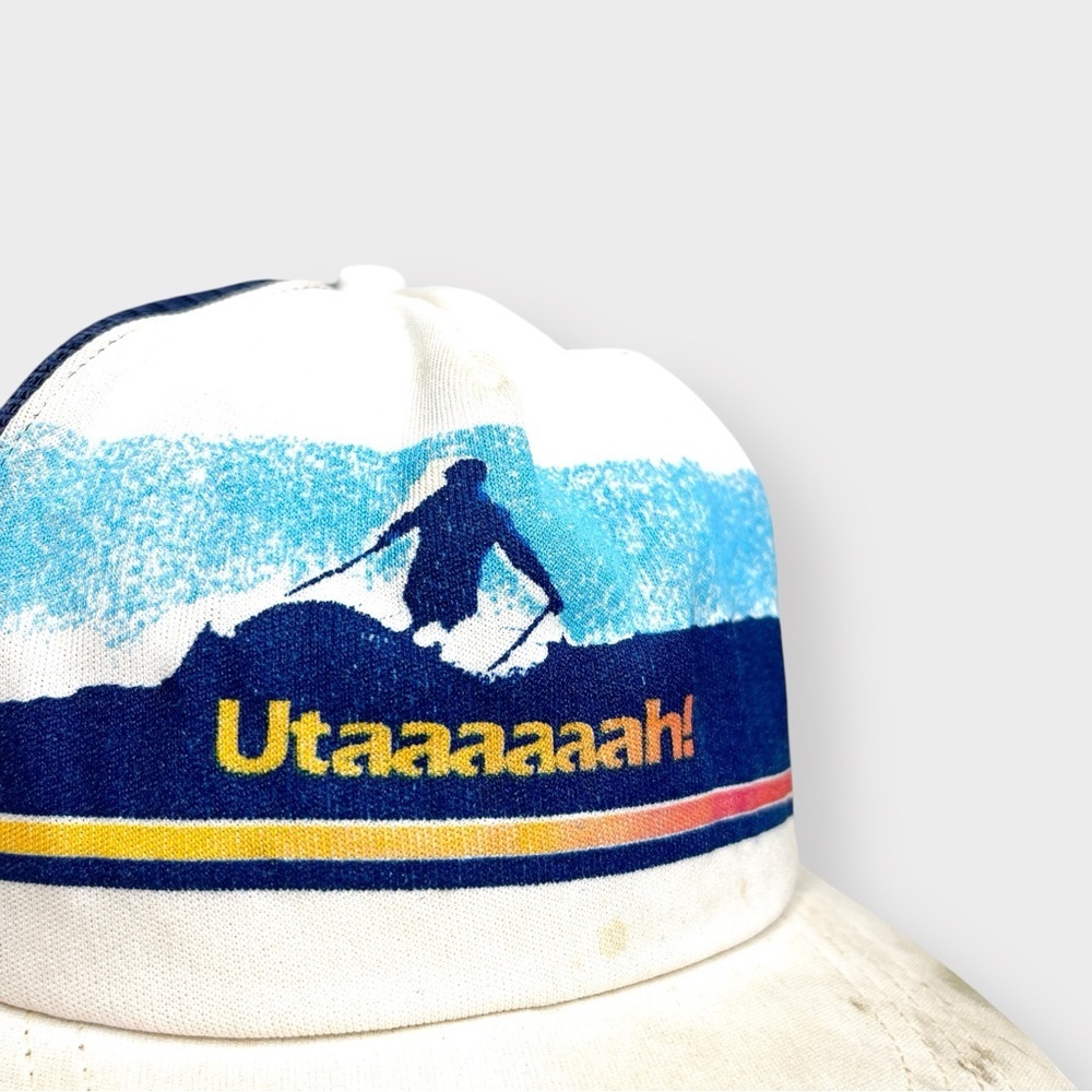 Vtg 80s 90s Utaaaaaah! Snapback Hat, Utah Ski Snow Trucker Hat, Thrashed Worn - Picture 6 of 7